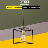 Modern Industrial Cube Pendant Light – Black Metal Frame with Vintage Edison Bulb