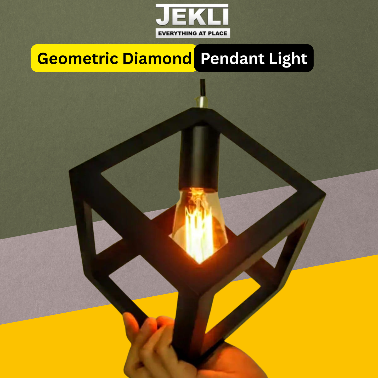 Geometric Diamond Pendant Light – Industrial Hanging Ceiling Lamp with Edison Bulb