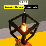 Geometric Diamond Pendant Light – Industrial Hanging Ceiling Lamp with Edison Bulb