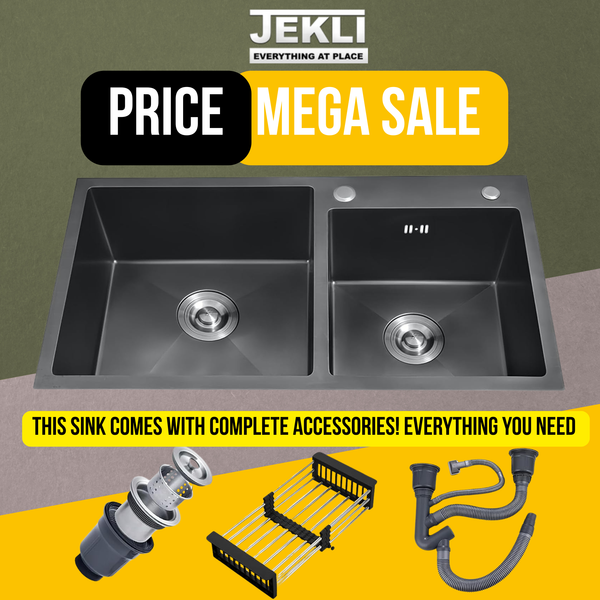 Jekli Kitchen Pro 12 BK I Stainless Steel Sink I Kitchen Sink I Double Bowl Kitchen Sink I Basin